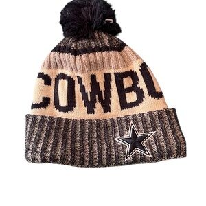 NFL Cowboys Striped Pom-Pom Beanie Black and Beige